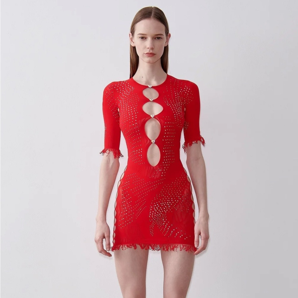 Red poster girl Dress with Heart Buttons